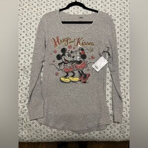 Disney Store Gray Long Sleeve Shirt with Mickey & Minnie Mouse NWT Size Medium